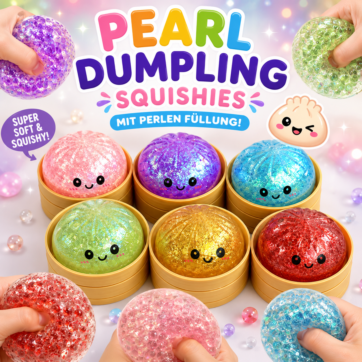 Dumpling Squishy mit Perlen (8.5cm)